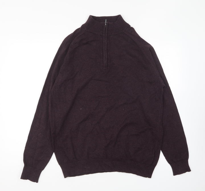 Threadbare Mens Purple Collared Cotton Pullover Jumper Size L