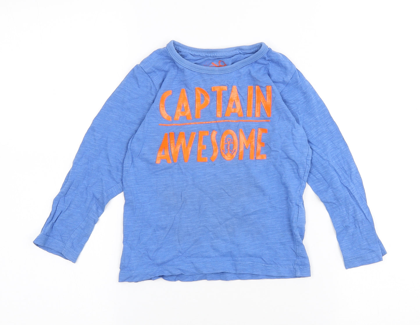 Marks and Spencer Girls Blue Cotton Basic T-Shirt Size 2-3 Years Crew Neck - Captain Awesome