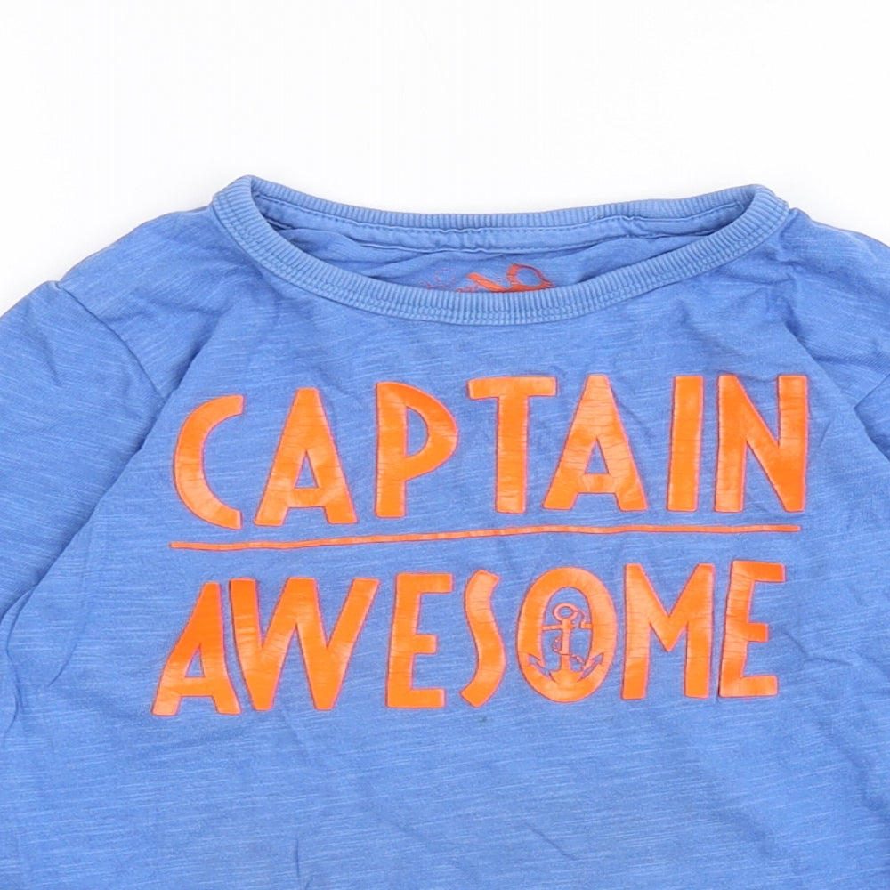 Marks and Spencer Girls Blue Cotton Basic T-Shirt Size 2-3 Years Crew Neck - Captain Awesome