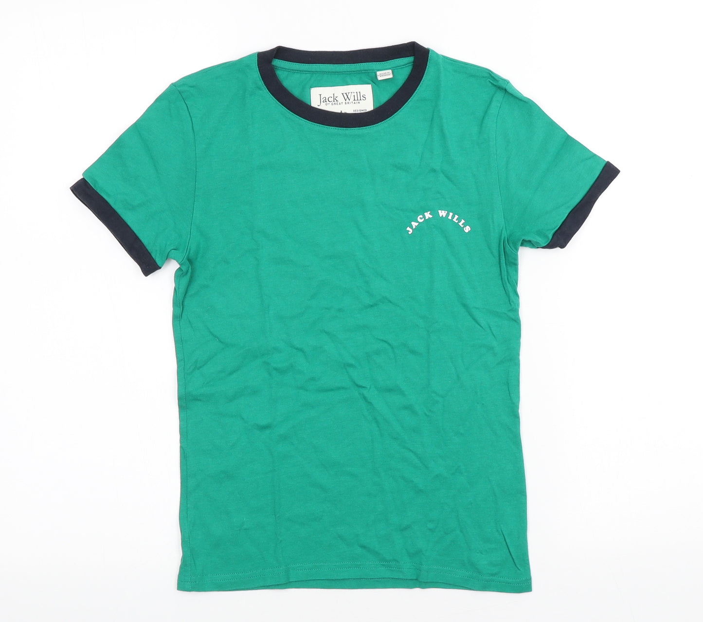 Jack Wills Womens Green Cotton Basic T-Shirt Size 8 Crew Neck