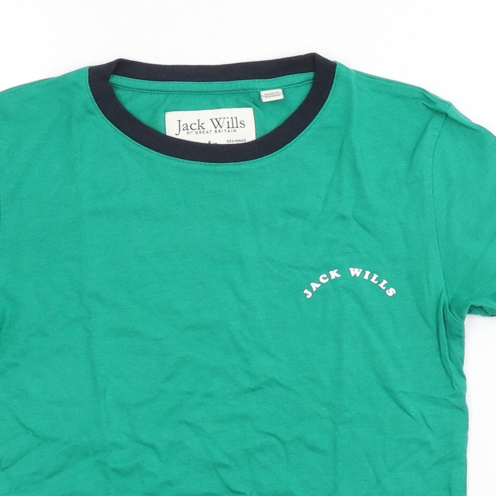 Jack Wills Womens Green Cotton Basic T-Shirt Size 8 Crew Neck