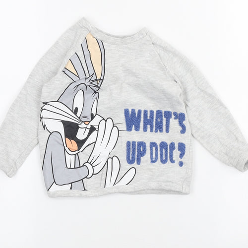 F&F Boys Grey Cotton Pullover Jumper Size 12-18 Months - Bugs Bunny