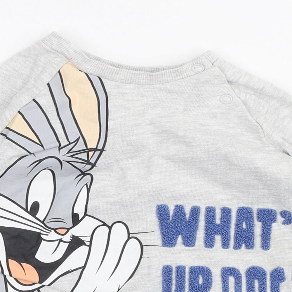 F&F Boys Grey Cotton Pullover Jumper Size 12-18 Months - Bugs Bunny