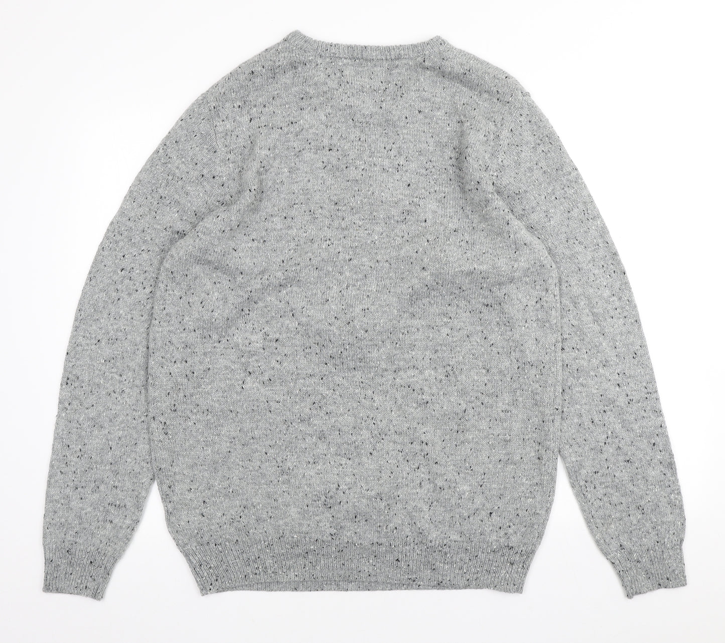 F&F Mens Grey Crew Neck Acrylic Pullover Jumper Size L - Christmas Robin