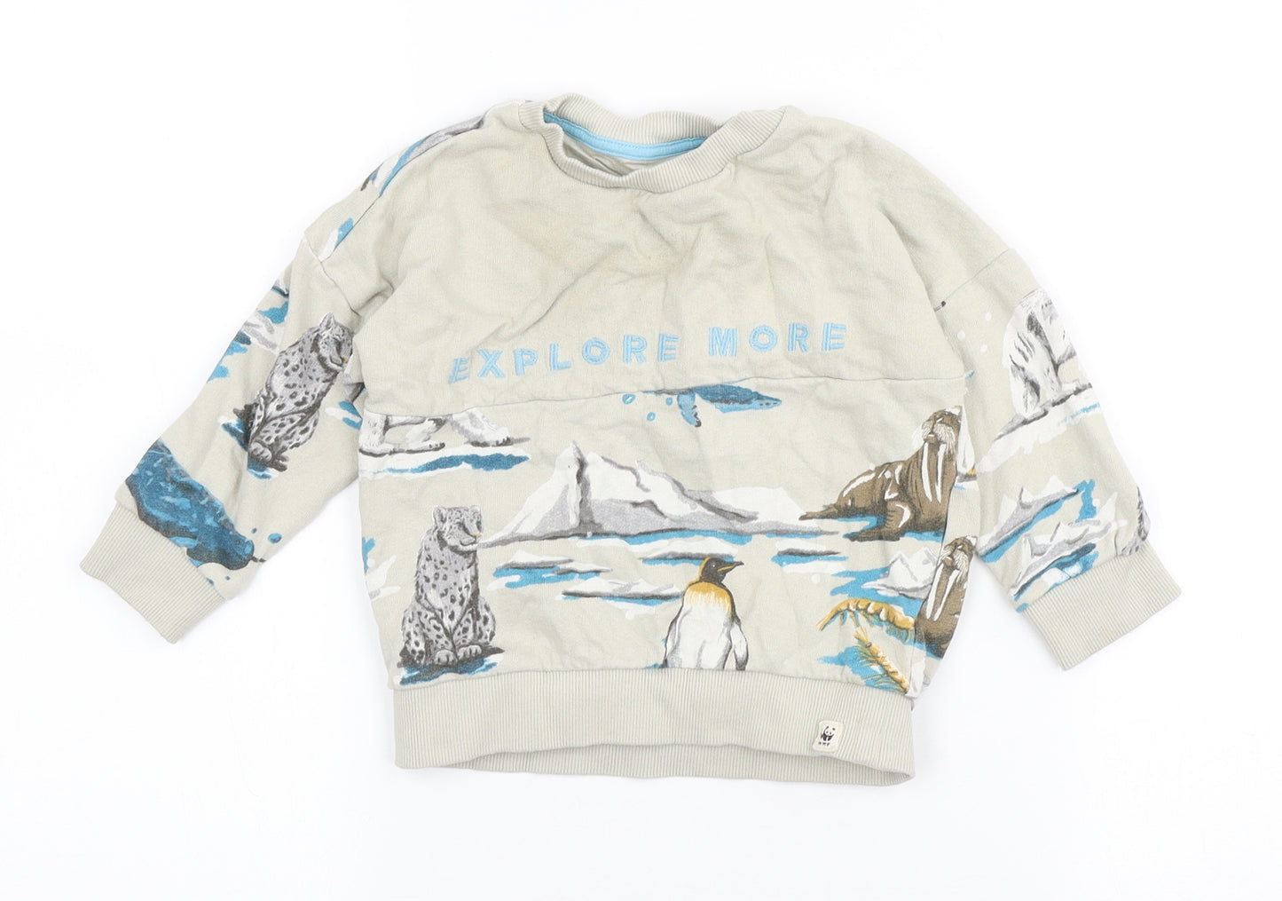 F&F Boys Beige Cotton Pullover Jumper Size 12-18 Months - Arctic Animals