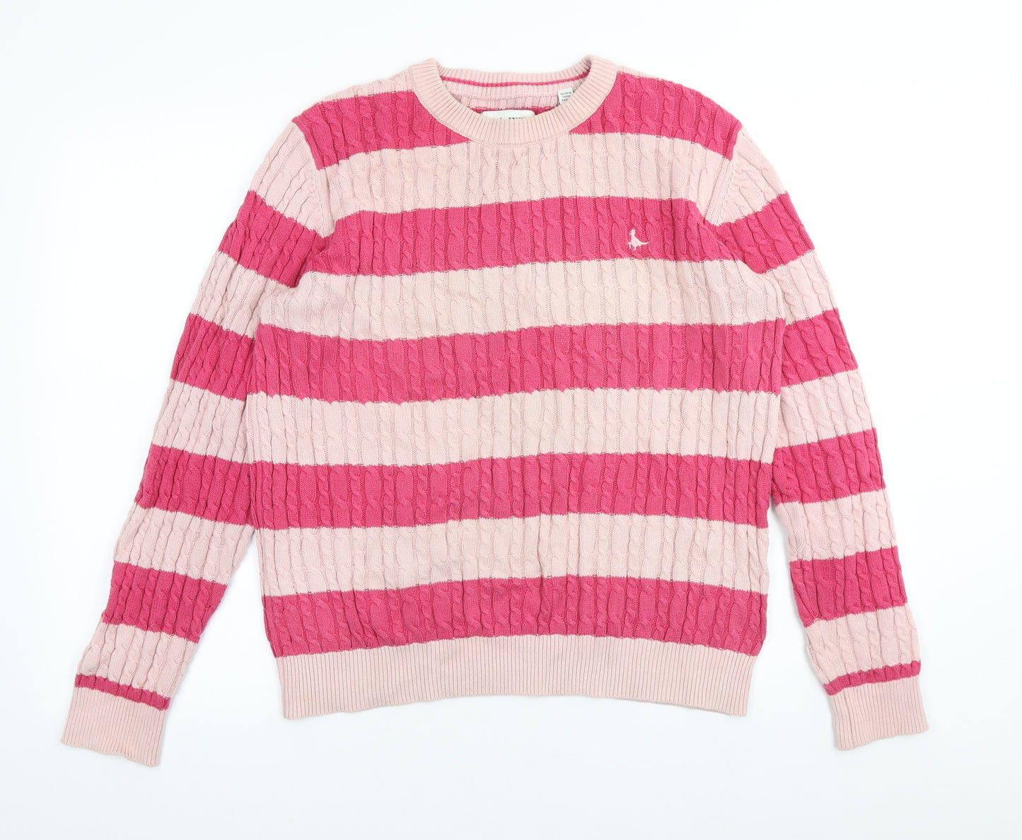 Jack Wills Womens Pink Crew Neck Striped Cotton Pullover Jumper Size 14