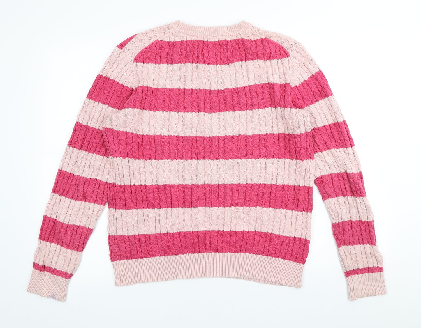 Jack Wills Womens Pink Crew Neck Striped Cotton Pullover Jumper Size 14