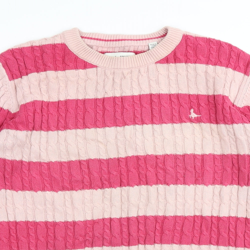 Jack Wills Womens Pink Crew Neck Striped Cotton Pullover Jumper Size 14