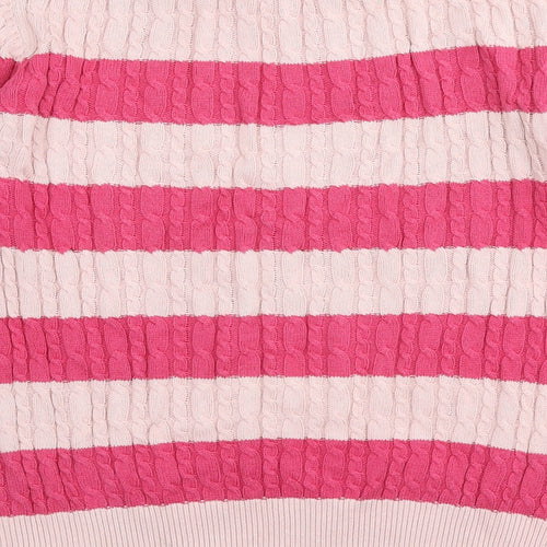 Jack Wills Womens Pink Crew Neck Striped Cotton Pullover Jumper Size 14