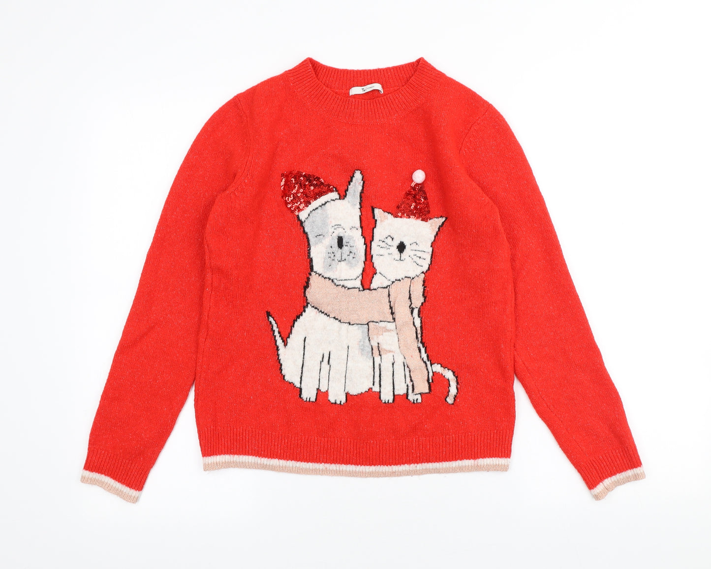 TU Womens Red Crew Neck Cotton Pullover Jumper Size 14 - Christmas