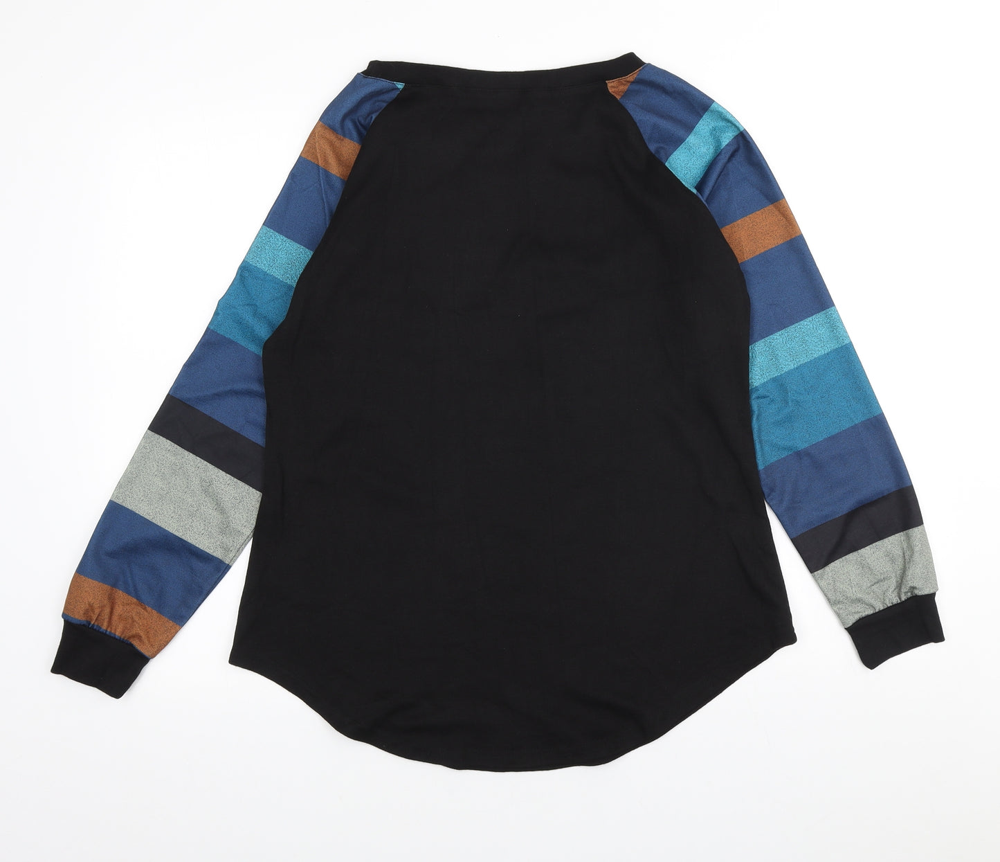 Preworn Womens Black Colourblock Cotton Basic T-Shirt Size L Scoop Neck