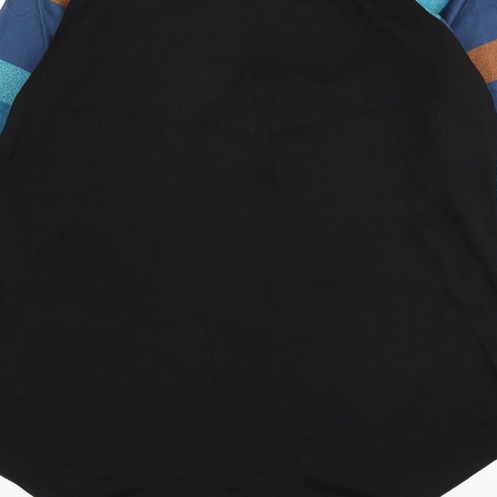 Preworn Womens Black Colourblock Cotton Basic T-Shirt Size L Scoop Neck