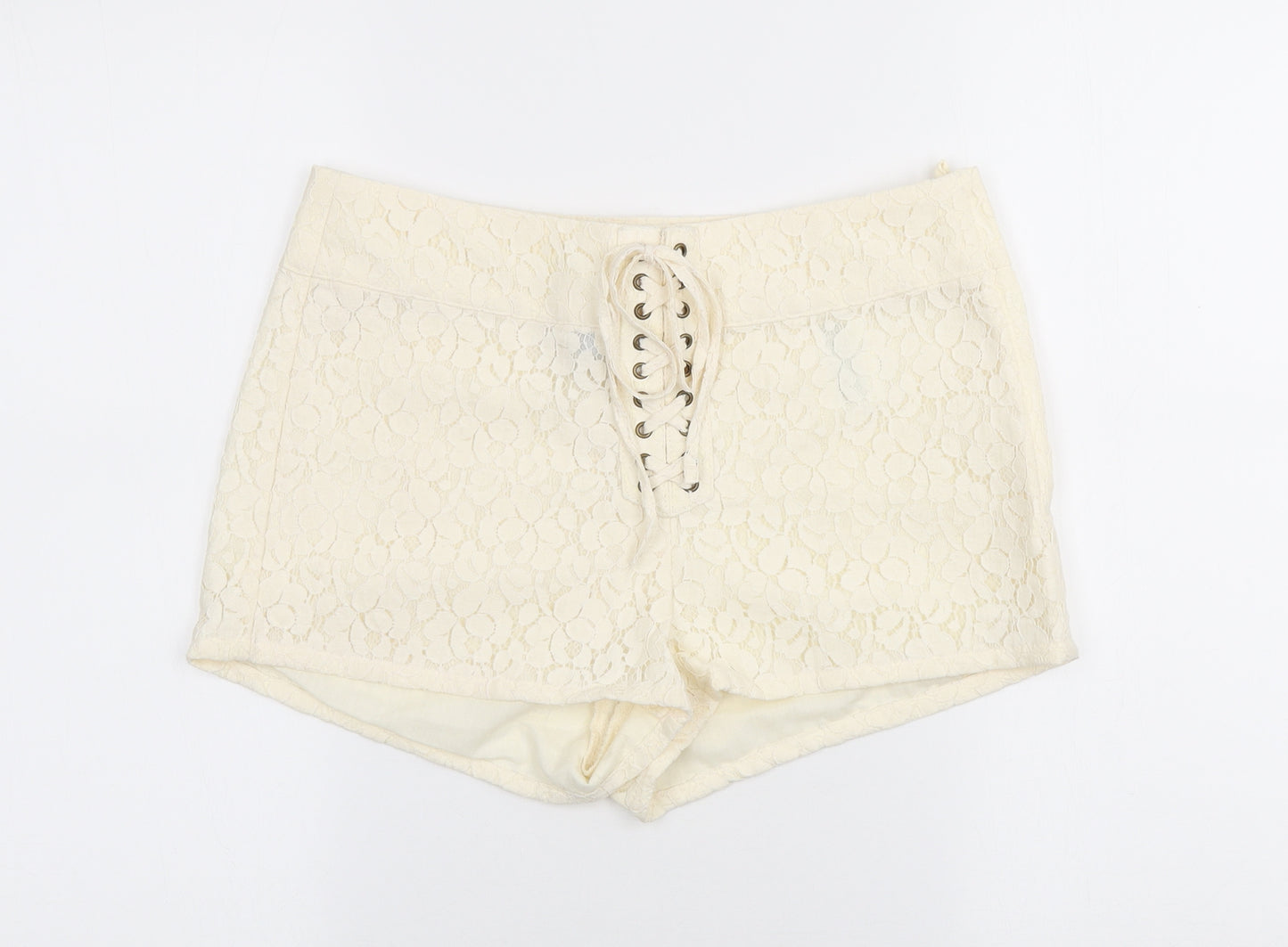 Divided by H&M Womens Ivory Cotton Hot Pants Shorts Size 12 L3 in Regular Tie