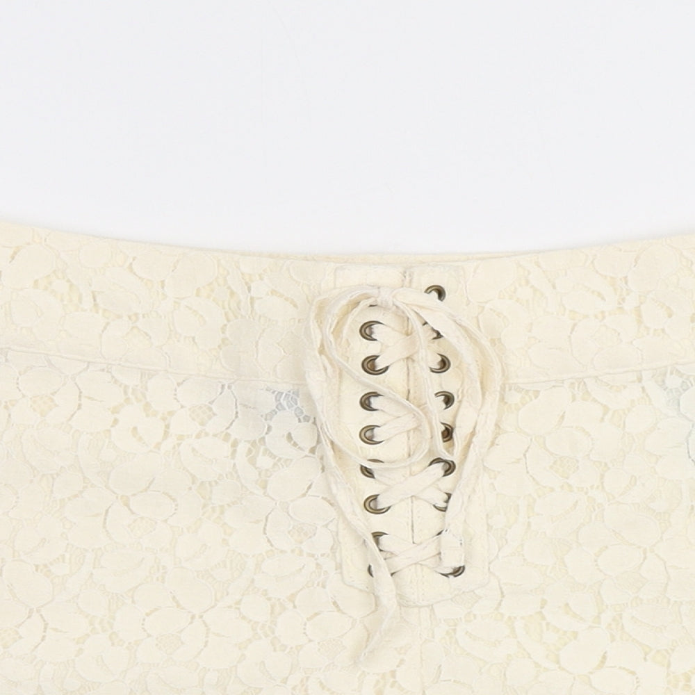 Divided by H&M Womens Ivory Cotton Hot Pants Shorts Size 12 L3 in Regular Tie