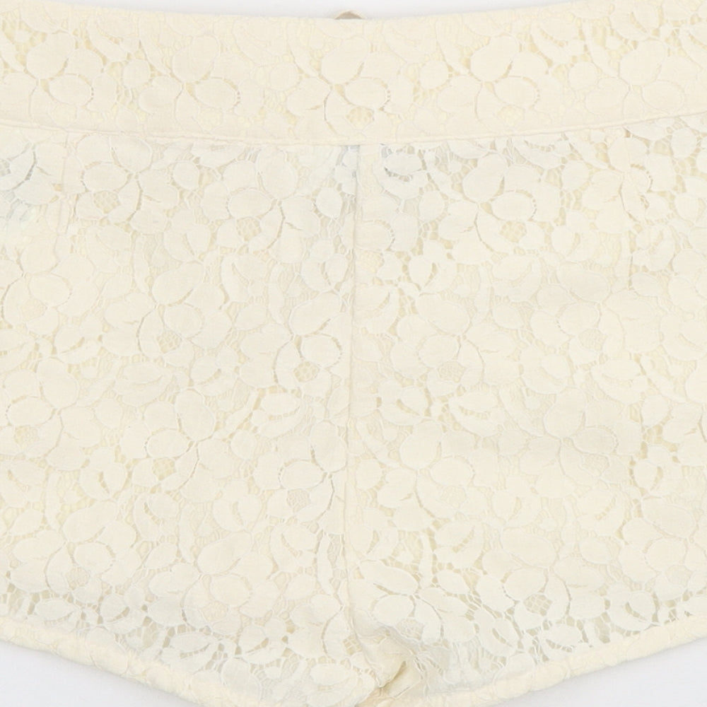 Divided by H&M Womens Ivory Cotton Hot Pants Shorts Size 12 L3 in Regular Tie