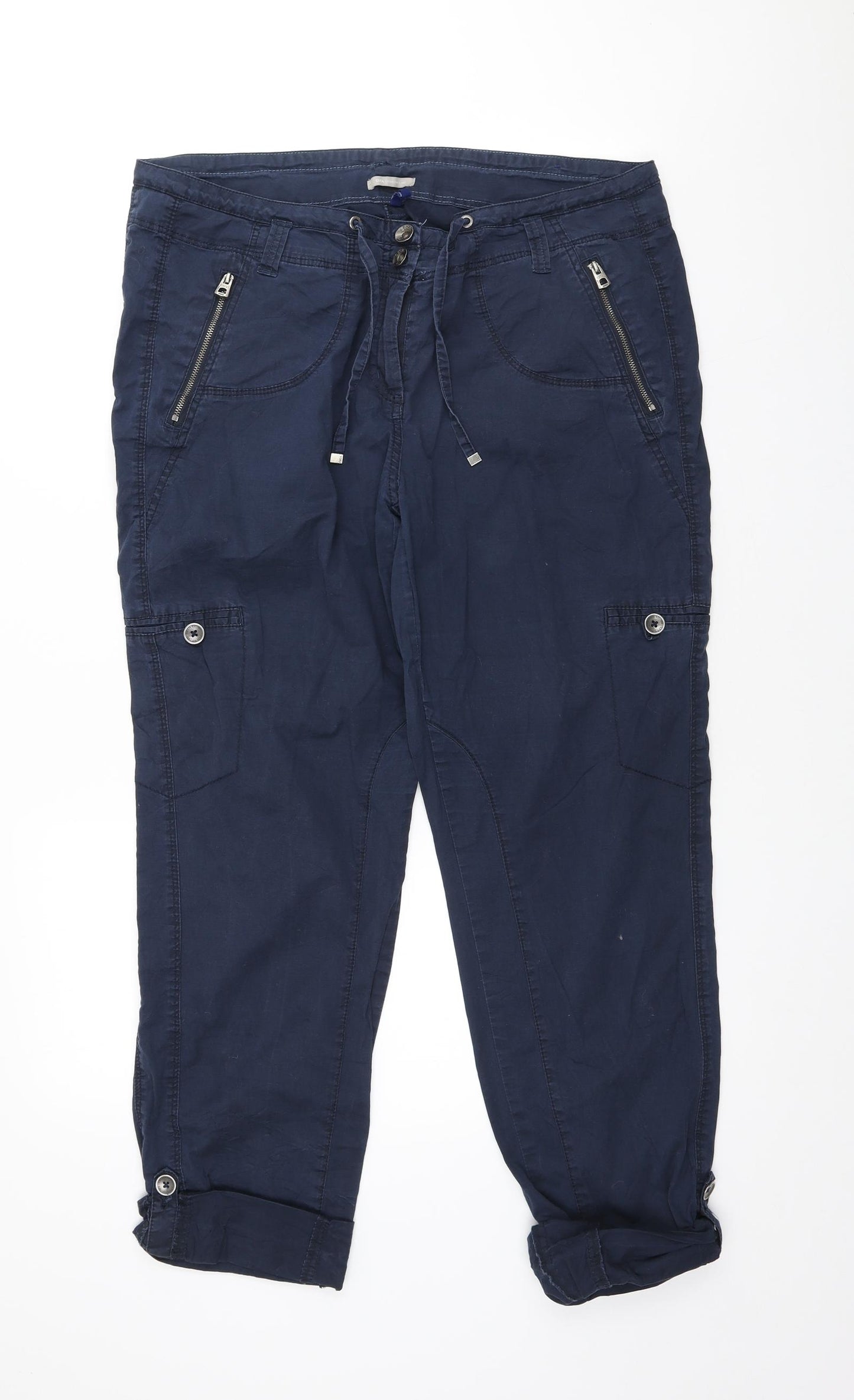 Cecil Womens Blue Cotton Cargo Trousers Size 32 in L27 in Regular Button