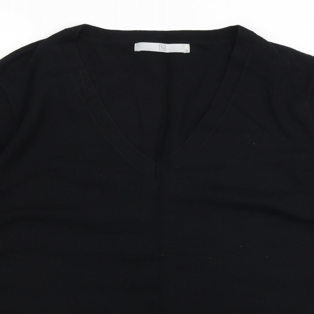 TU Womens Black V-Neck Viscose Pullover Jumper Size 16