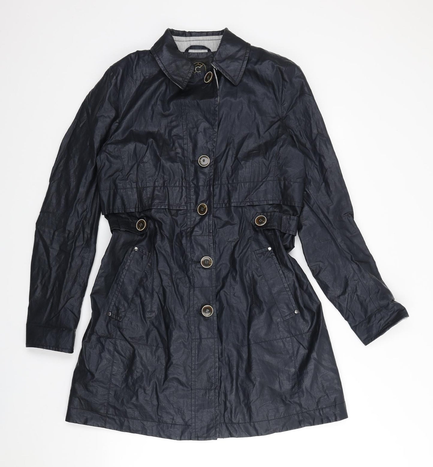 Creenstone Womens Blue Trench Coat Coat Size 10 Button