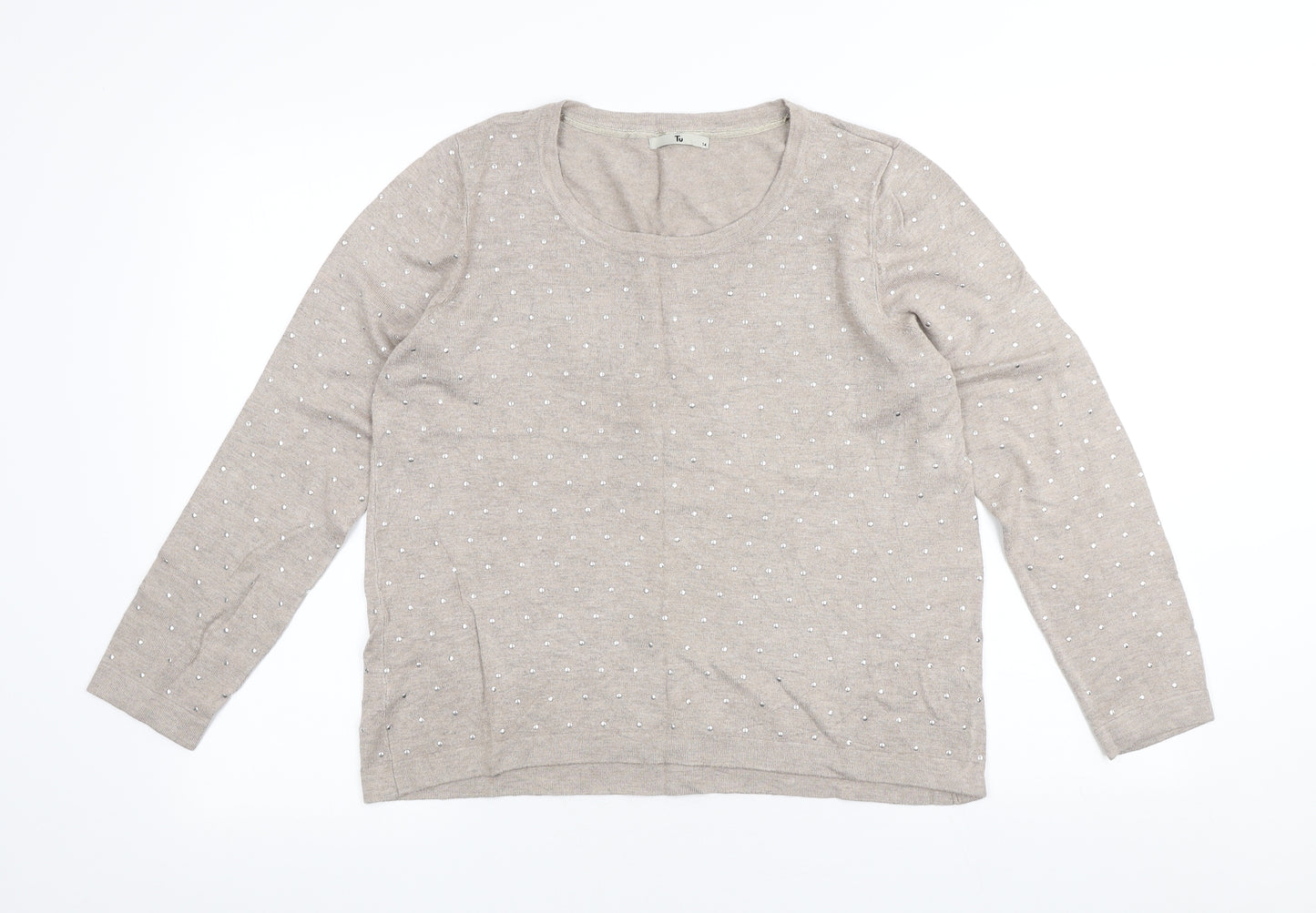 TU Womens Beige Scoop Neck Viscose Pullover Jumper Size 14