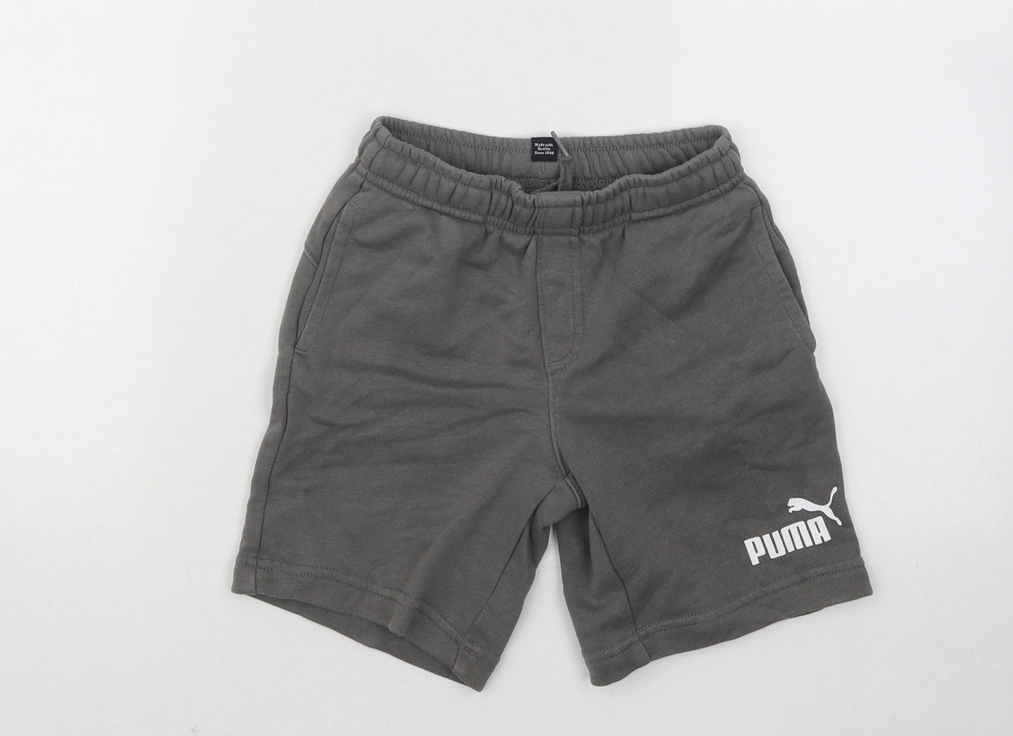 PUMA Boys Grey Polyester Sweat Shorts Size 5 Years Regular Drawstring