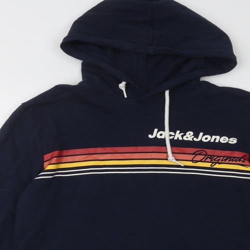 JACK & JONES Mens Blue Cotton Pullover Hoodie Size M