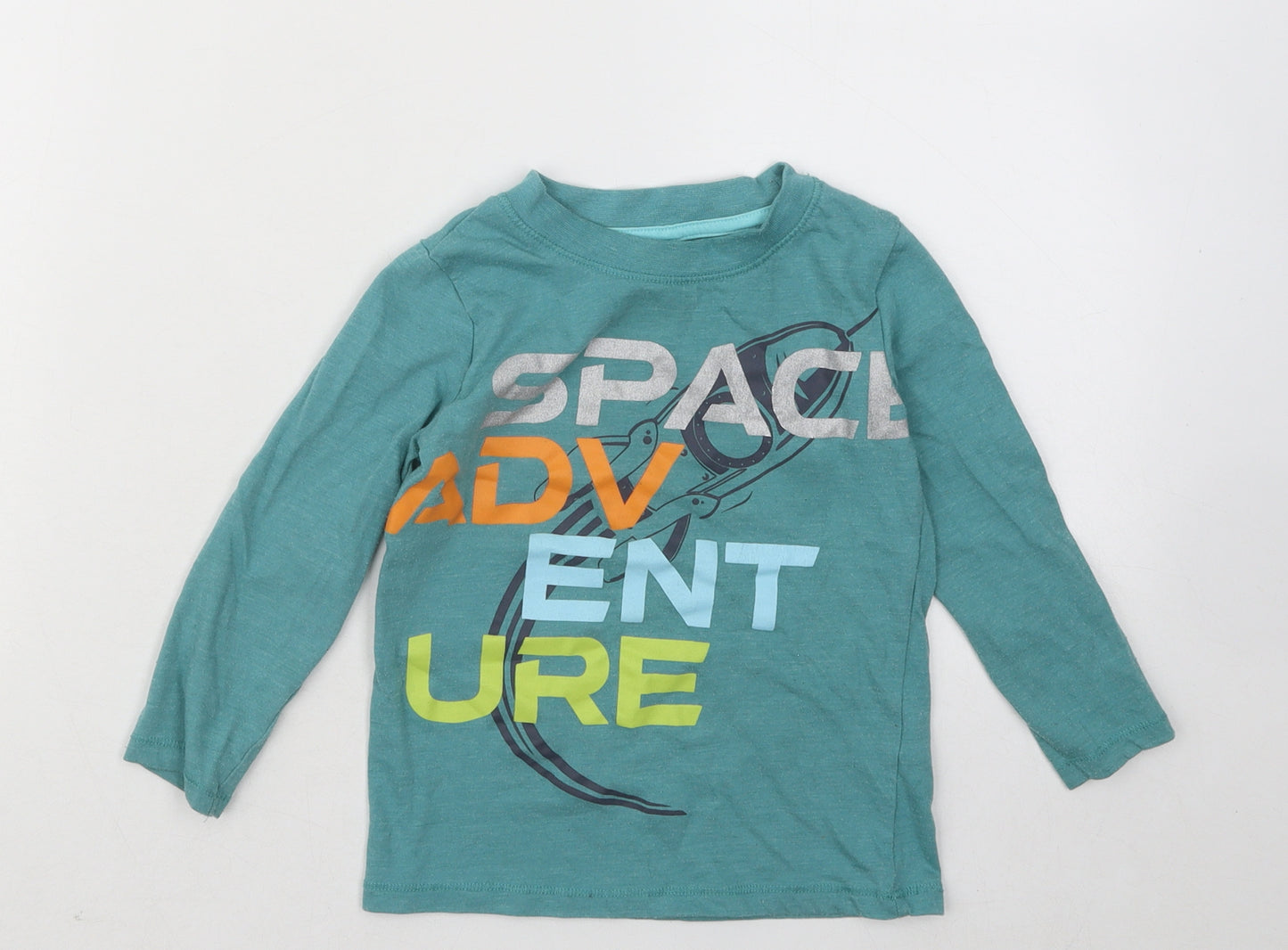 Dunnes Stores Boys Blue Cotton Basic T-Shirt Size 3-4 Years Round Neck Pullover - Space Adventure