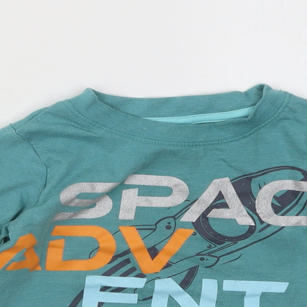 Dunnes Stores Boys Blue Cotton Basic T-Shirt Size 3-4 Years Round Neck Pullover - Space Adventure