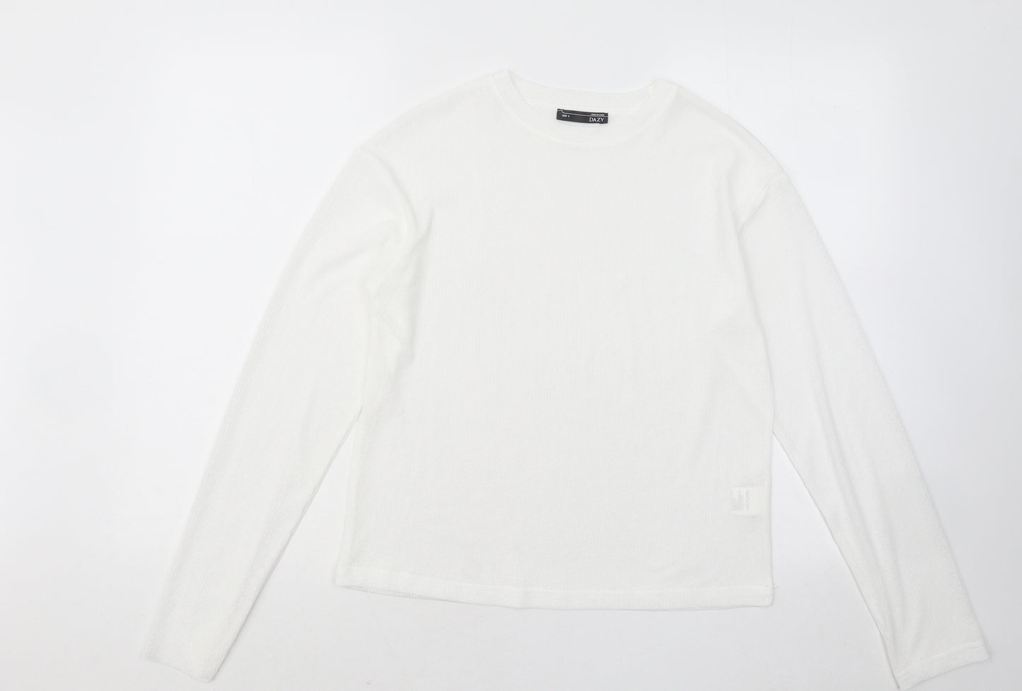 Dazy Womens White Polyester Basic T-Shirt Size S Round Neck