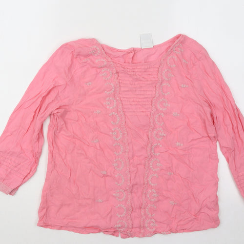 VERO MODA Womens Pink Geometric Viscose Basic Button-Up Size XS Round Neck