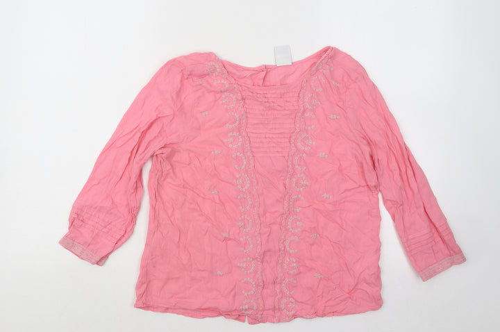 VERO MODA Womens Pink Geometric Viscose Basic Button-Up Size XS Round Neck
