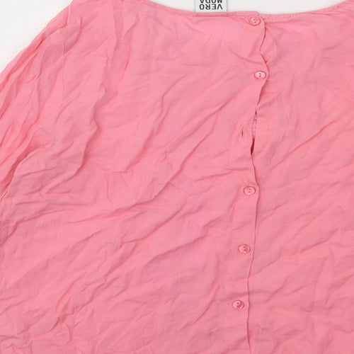 VERO MODA Womens Pink Geometric Viscose Basic Button-Up Size XS Round Neck