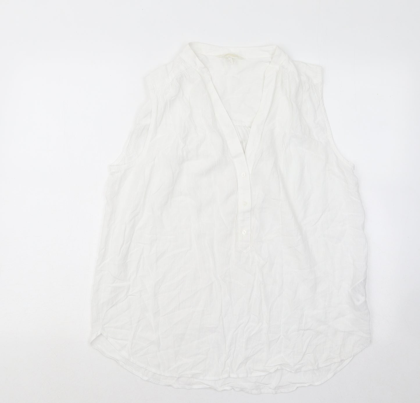 H&M Womens White Viscose Basic Button-Up Size 10 V-Neck