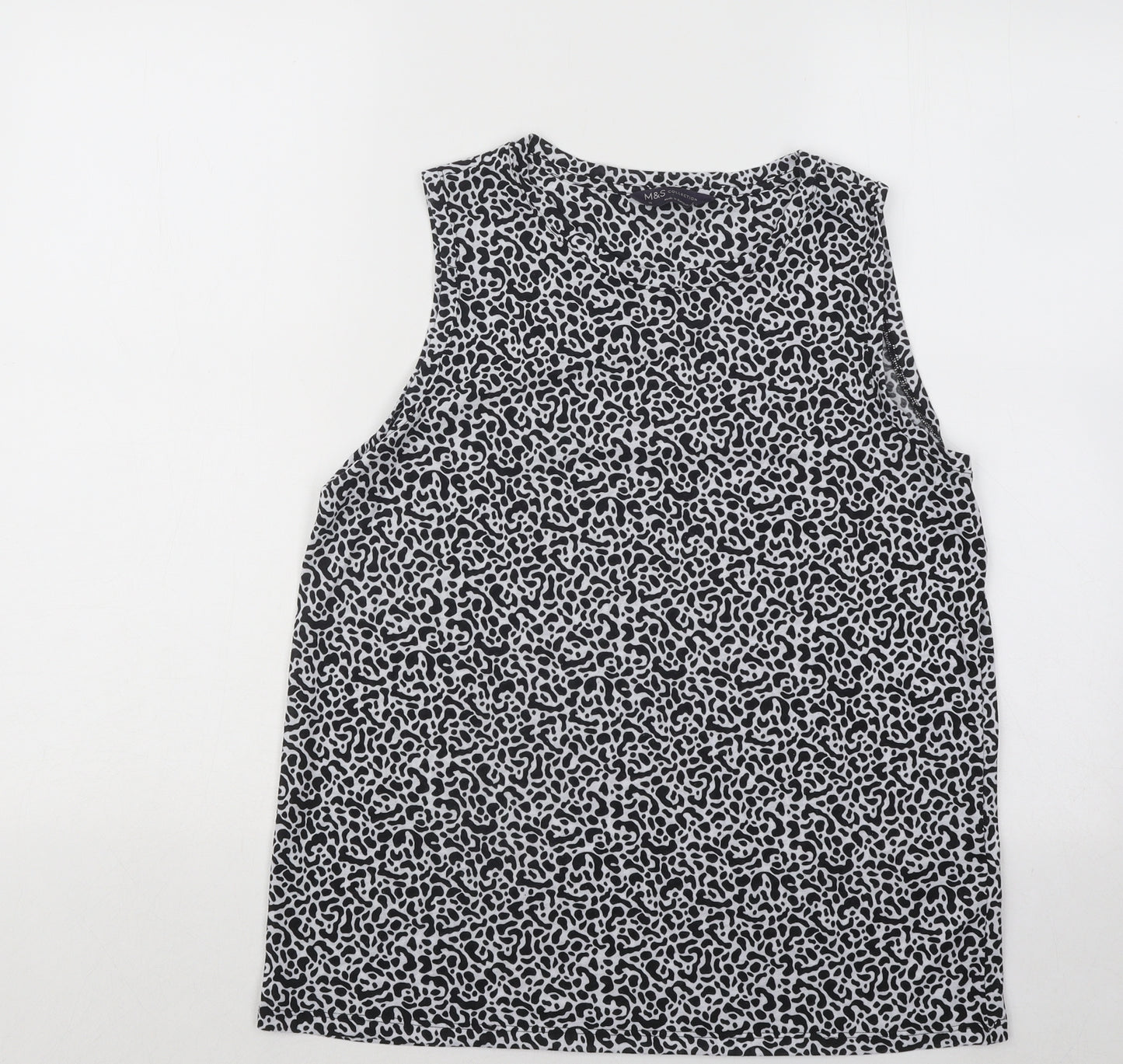 Marks and Spencer Womens Black Animal Print Polyester Basic Tank Size 10 Round Neck