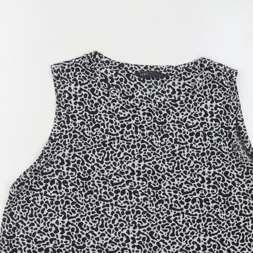 Marks and Spencer Womens Black Animal Print Polyester Basic Tank Size 10 Round Neck