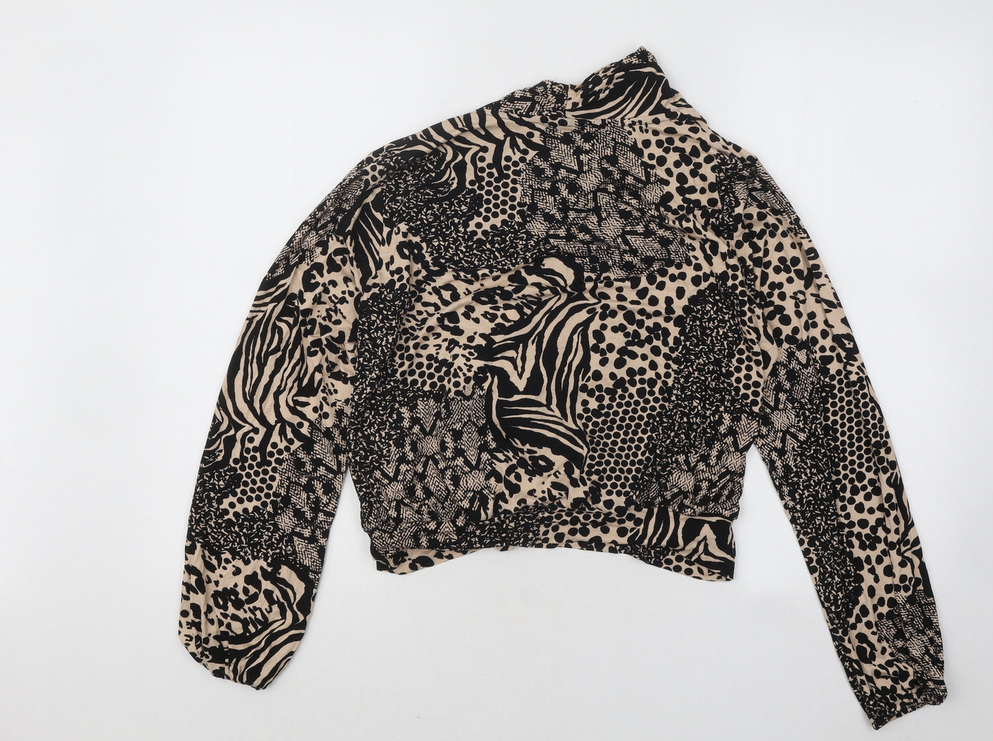 Roman Womens Black V-Neck Animal Print Viscose Pullover Jumper Size 12