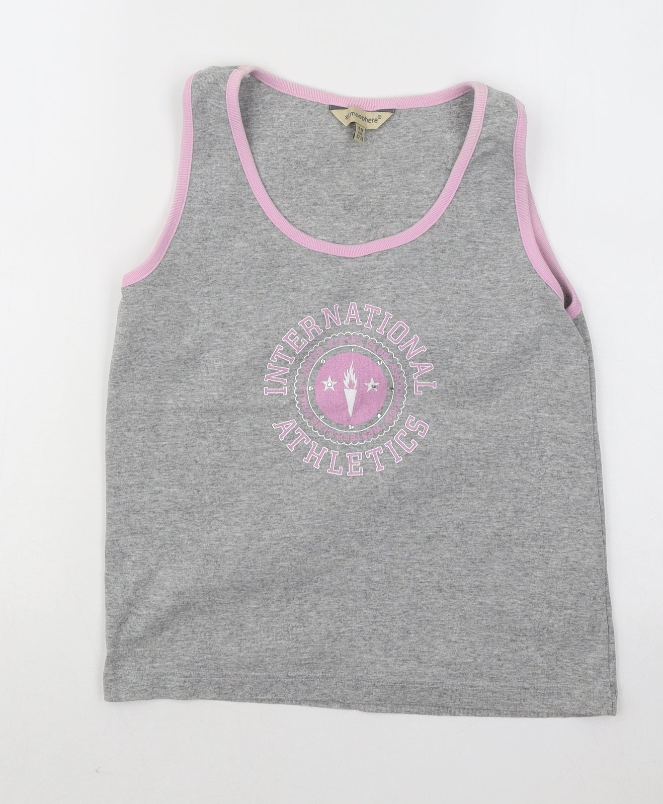 Atmosphere Womens Grey Cotton Basic Tank Size 14 Round Neck Pullover - International Athletics