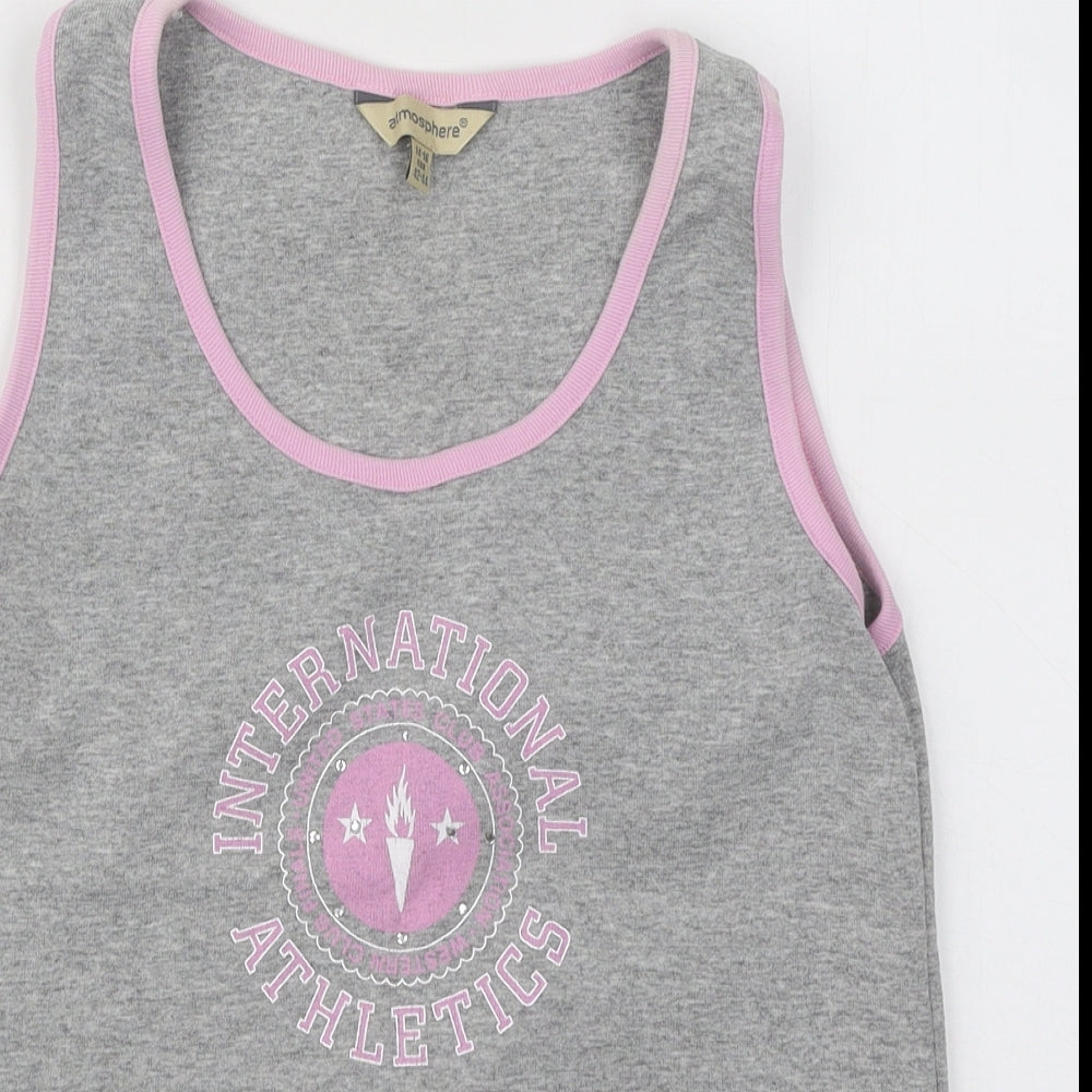 Atmosphere Womens Grey Cotton Basic Tank Size 14 Round Neck Pullover - International Athletics
