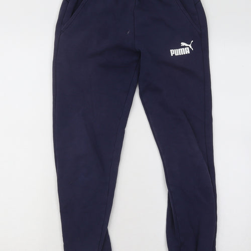 PUMA Womens Blue Cotton Jogger Trousers Size XS L25 in Regular