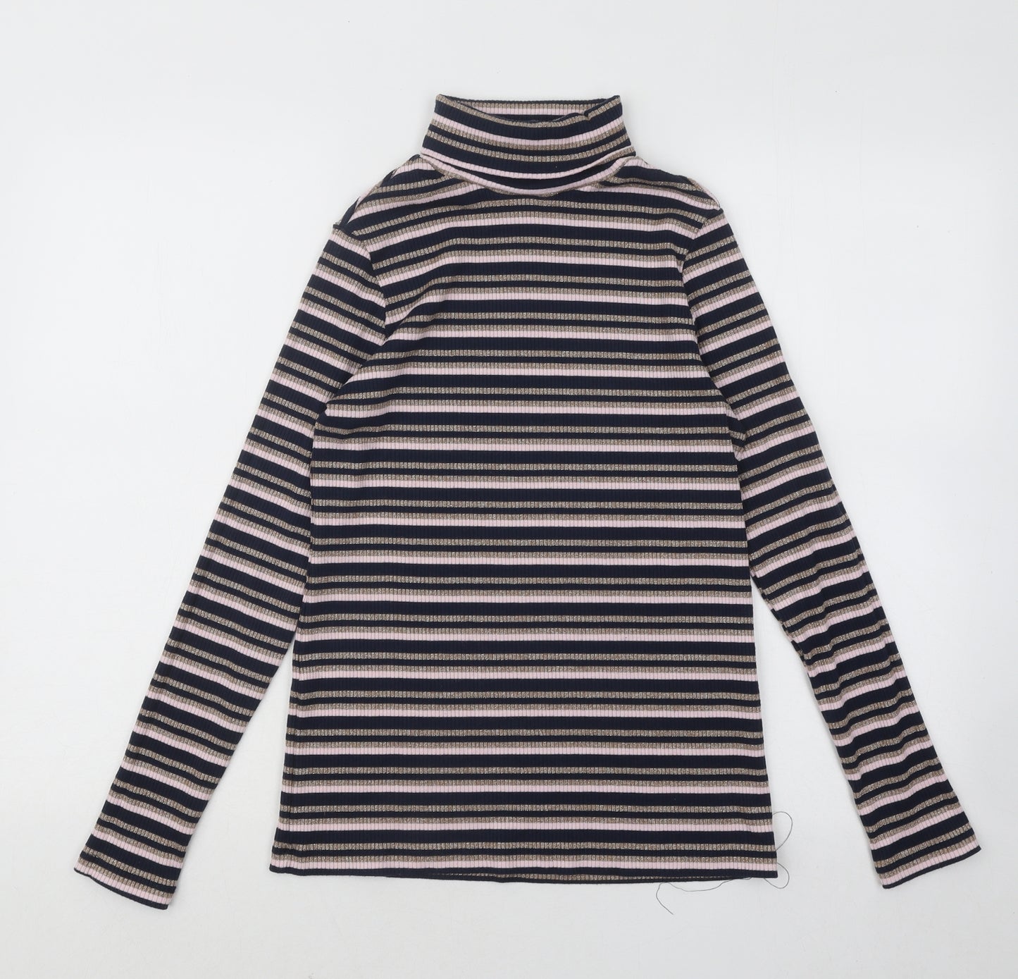 Marks and Spencer Womens Multicoloured Roll Neck Striped Polyester Pullover Jumper Size 14