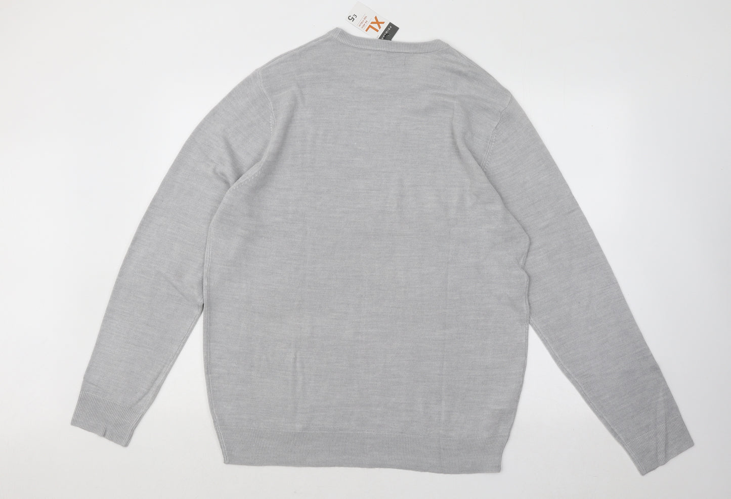 Primark Mens Grey Round Neck Acrylic Pullover Jumper Size XL