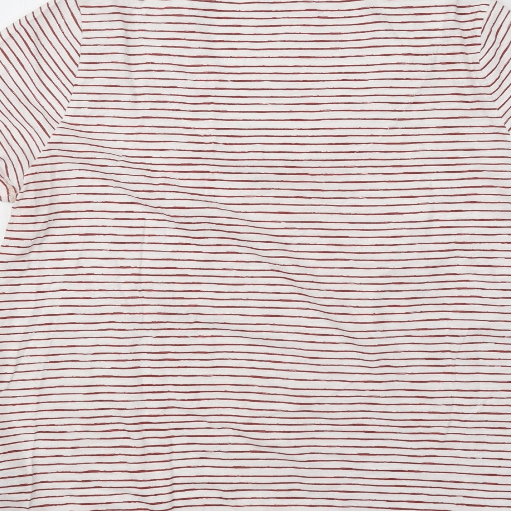 Marks and Spencer Womens Red Striped Cotton Basic T-Shirt Size 14 Scoop Neck