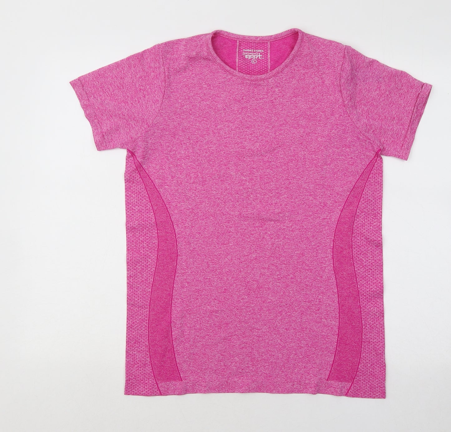 Dunnes Stores Womens Pink Geometric Polyester Basic T-Shirt Size L Round Neck Pullover