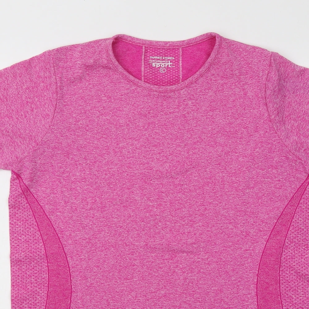 Dunnes Stores Womens Pink Geometric Polyester Basic T-Shirt Size L Round Neck Pullover