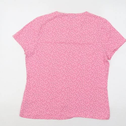 Marks and Spencer Womens Pink Geometric Cotton Basic T-Shirt Size 14 Round Neck