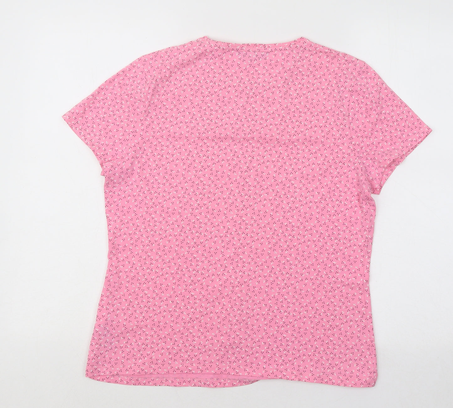 Marks and Spencer Womens Pink Geometric Cotton Basic T-Shirt Size 14 Round Neck