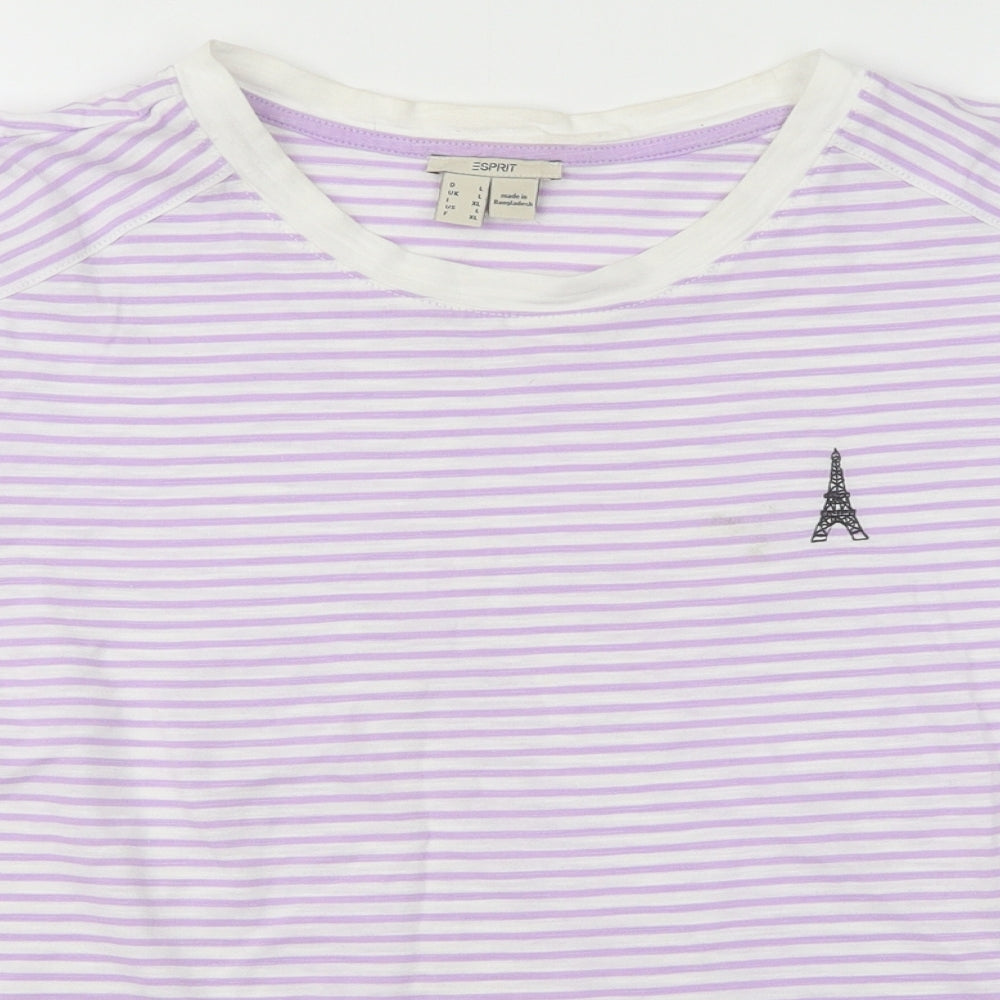 espirit Womens Purple Striped Cotton Basic T-Shirt Size L Round Neck - Eiffel Tower