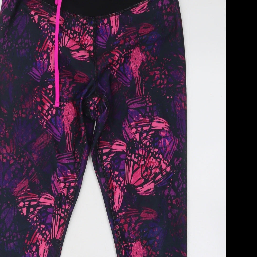 George Womens Pink Gingham Polyester Compression Leggings Size 12 L25 in Regular Drawstring