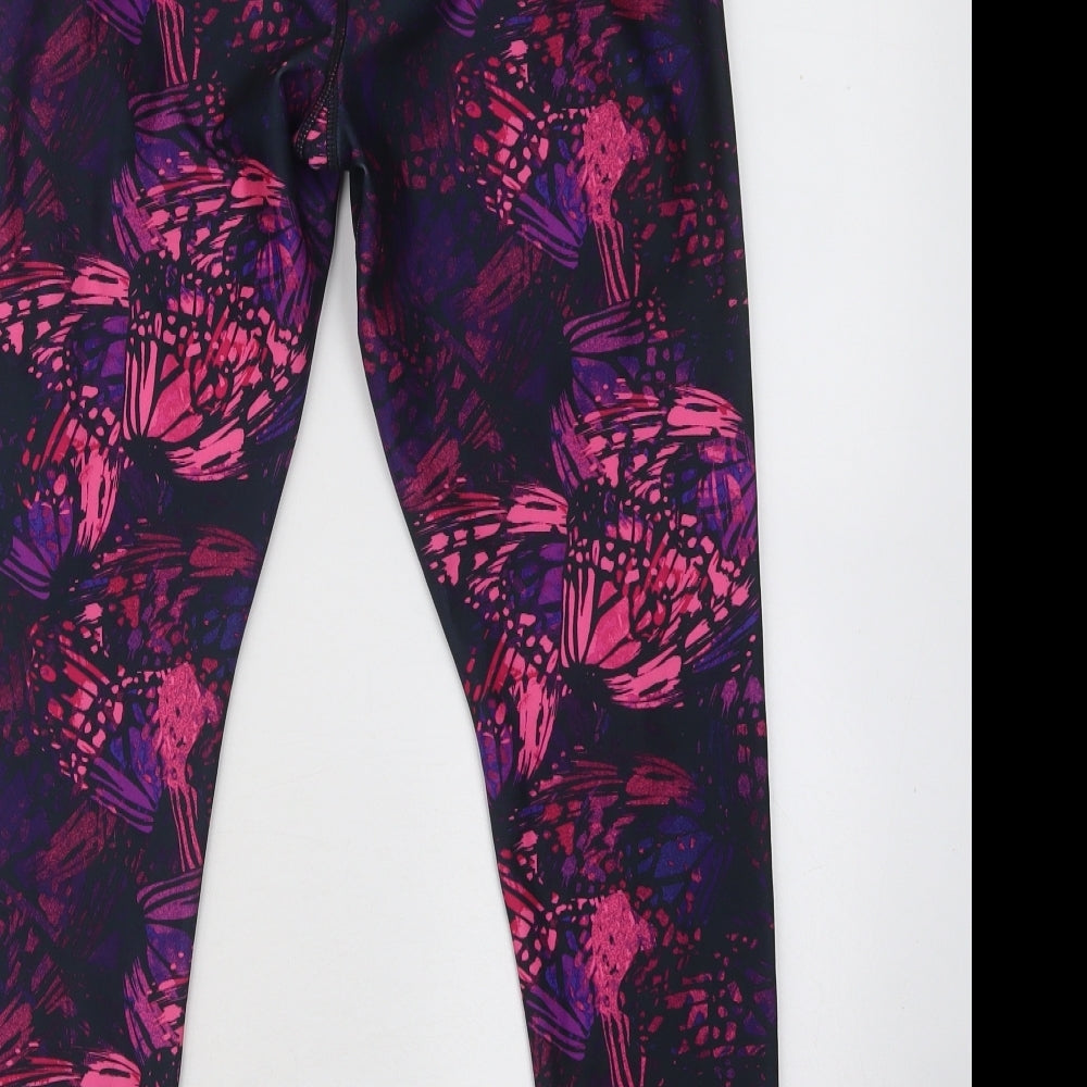 George Womens Pink Gingham Polyester Compression Leggings Size 12 L25 in Regular Drawstring