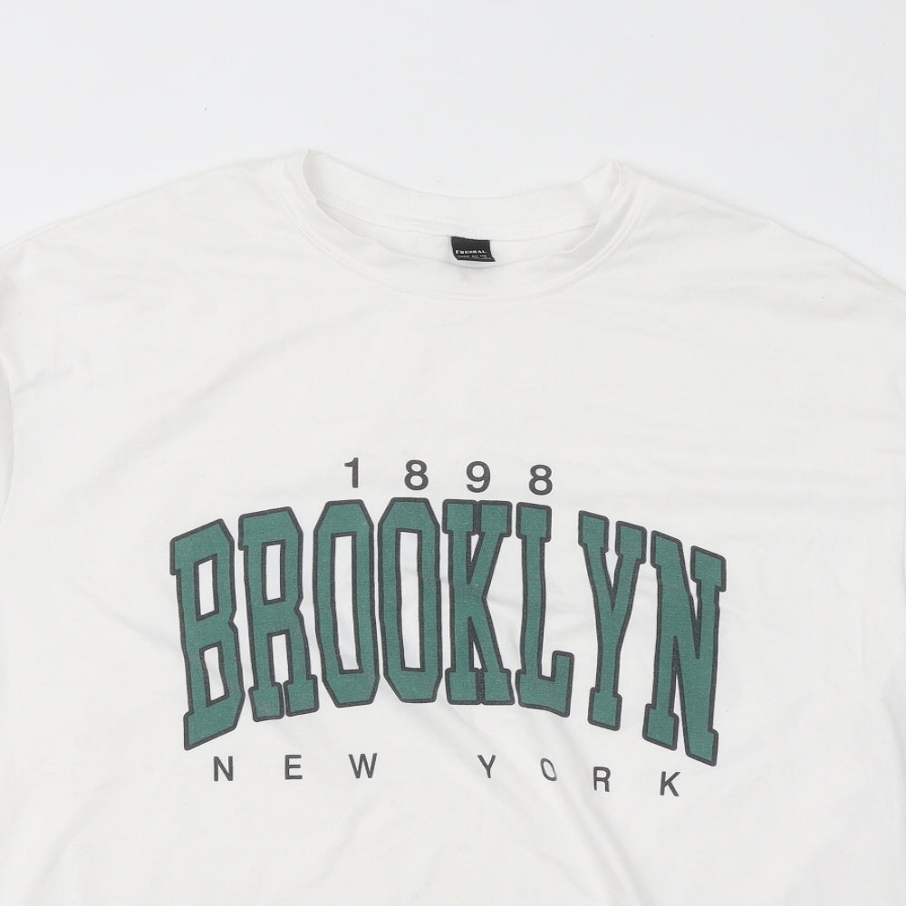 SheIn Womens White Polyester Basic T-Shirt Size XL Round Neck - Brooklyn