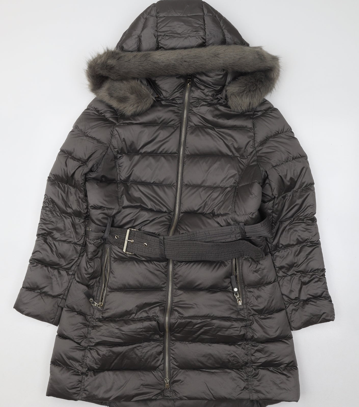 Marks and Spencer Womens Grey Parka Coat Size 14 Zip
